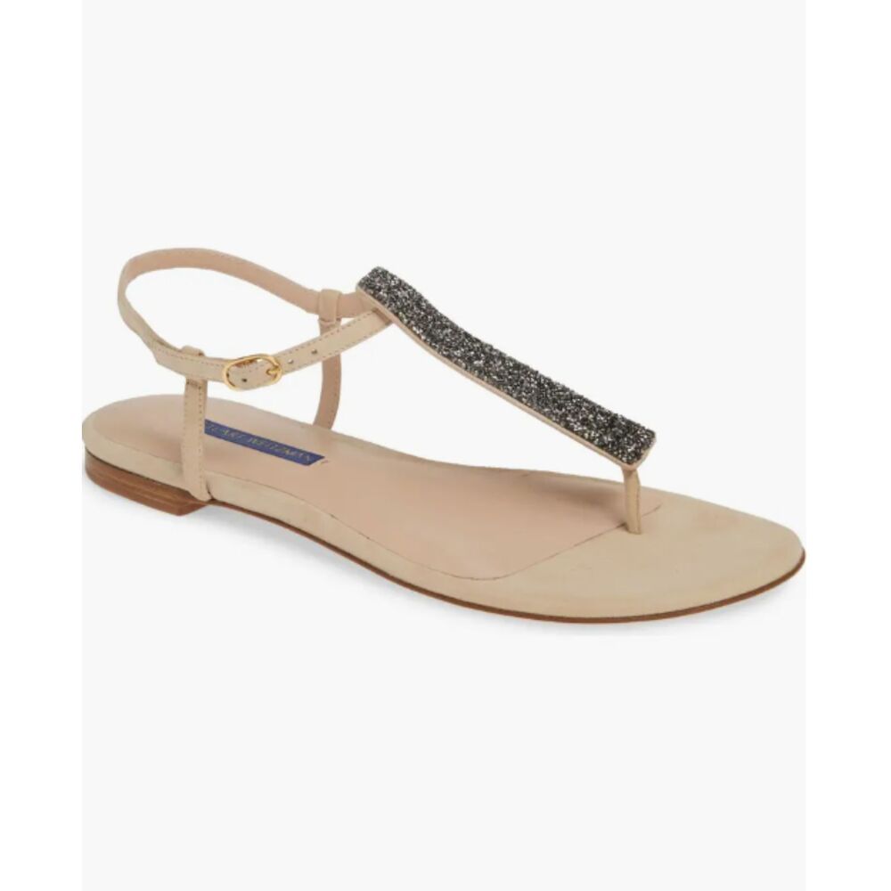 Stuart Weitzman Splendor Crystal Leather Ankle Strap Festival Resort Sandal 5.5